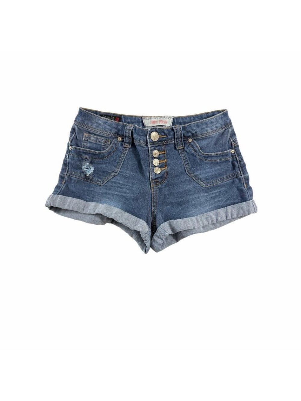 Y2K Hot Kiss Low Rise Button Fly Cuffed Denim Micro Shorts